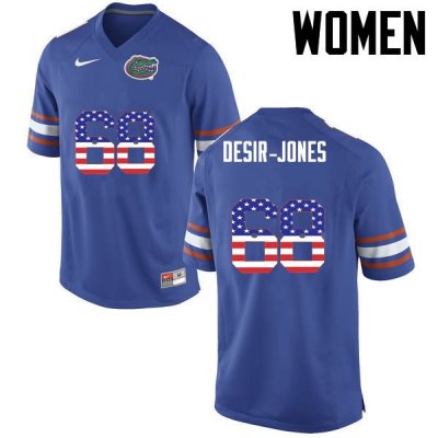 Women's Florida Gators #68 Richerd Desir-Jones NCAA Nike Blue USA Flag Fashion Authentic Stitched College Football Jersey HNS4262CX